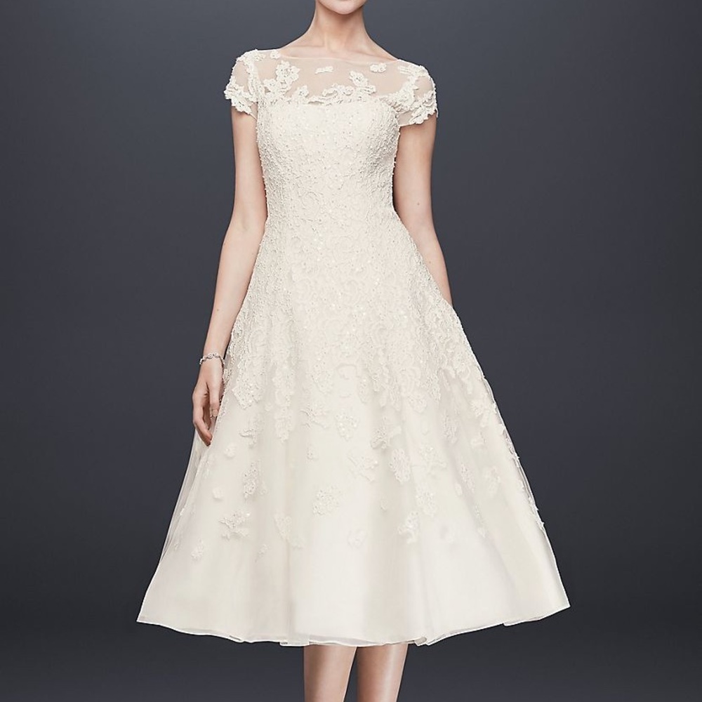 OLEG CASSINI CAP SLEEVE ILLUSION WEDDING DRESS